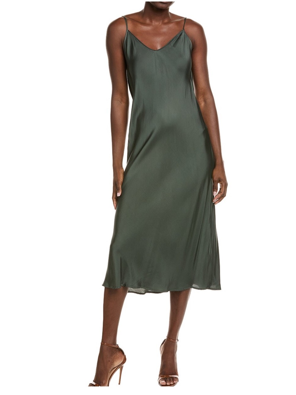 Velvet by Graham and Spencer Poppy Satin Slip Dress Dark Green